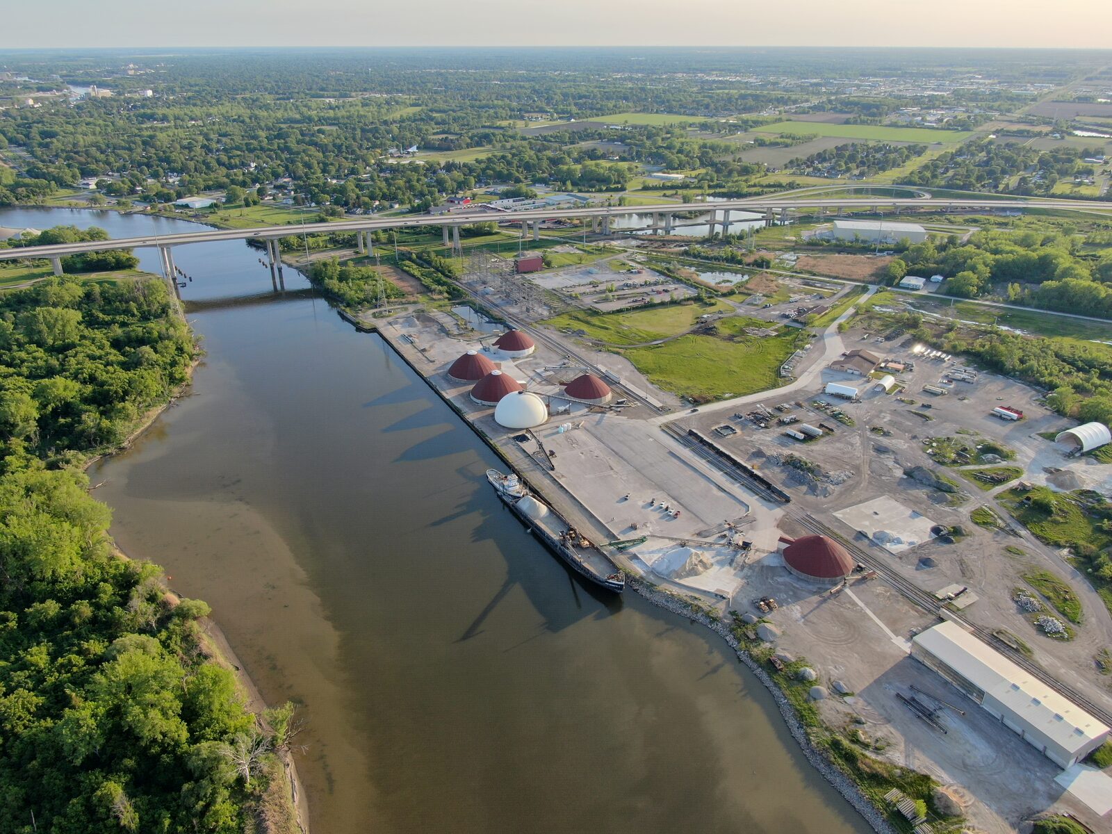 Aerial view of Sargent Docks and Terminal facility on the Saginaw River